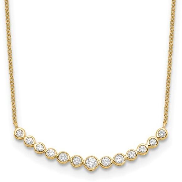 14K Yellow Gold Necklace with 1/2 Carat Lab Grown Diamond in Curved Bar Design
